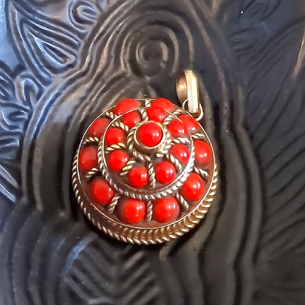 Tibetan Silver Coral Prayer box pendant